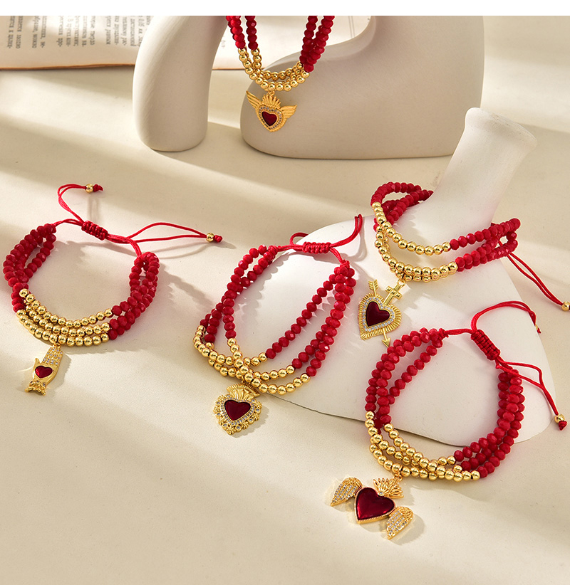 Fashion Red 10 Copper Inlaid Zircon Drop Oil Love Series Pendant Beaded Multi-layer Braided Bracelet,Bracelets