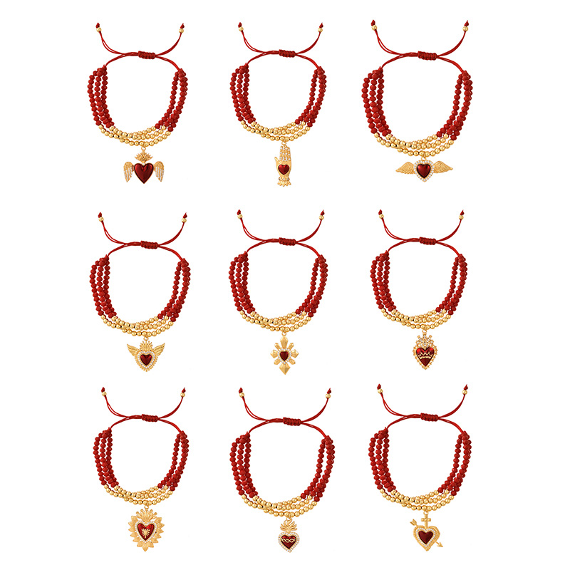 Fashion Red 8 Copper Inlaid Zircon Drop Oil Love Series Pendant Beaded Multi-layer Braided Bracelet,Bracelets