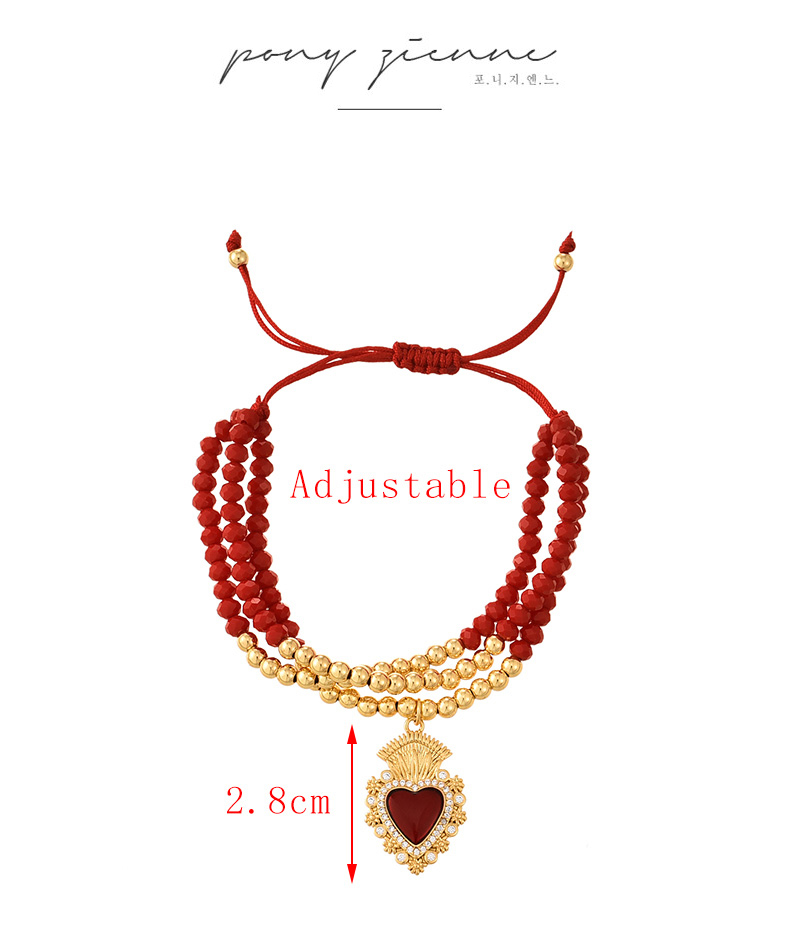 Fashion Red 8 Copper Inlaid Zircon Drop Oil Love Series Pendant Beaded Multi-layer Braided Bracelet,Bracelets