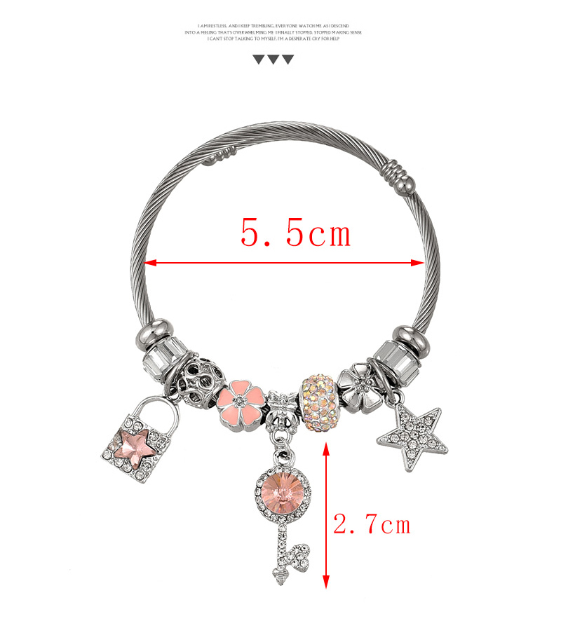 Fashion Silver Copper Inlaid Zirconium Oil Drop Flower Key Lock Pendant Beaded Bracelet,Bracelets