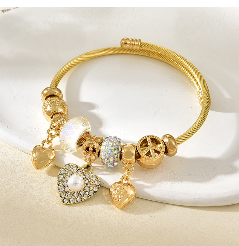 Fashion Gold Copper Inlaid Zirconium Pearl Heart Pattern Pendant Beaded Bracelet,Bracelets