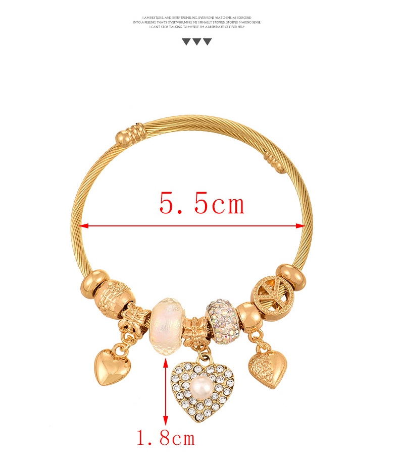 Fashion Gold Copper Inlaid Zirconium Pearl Heart Pattern Pendant Beaded Bracelet,Bracelets