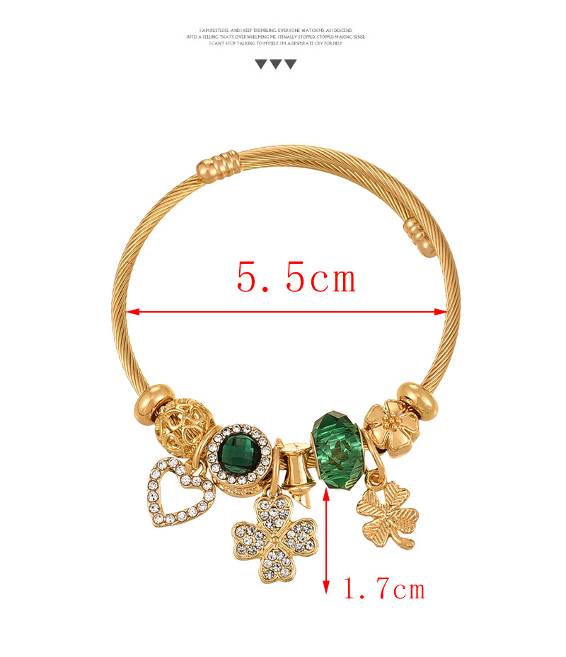 Fashion Green Copper Inlaid Zirconium Heart Four-leaf Clover Pendant Beaded Bracelet,Bracelets