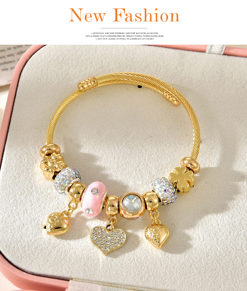 Fashion Gold Copper Inlaid Zirconium Pattern Love Flower Pendant Beaded Bracelet,Bracelets