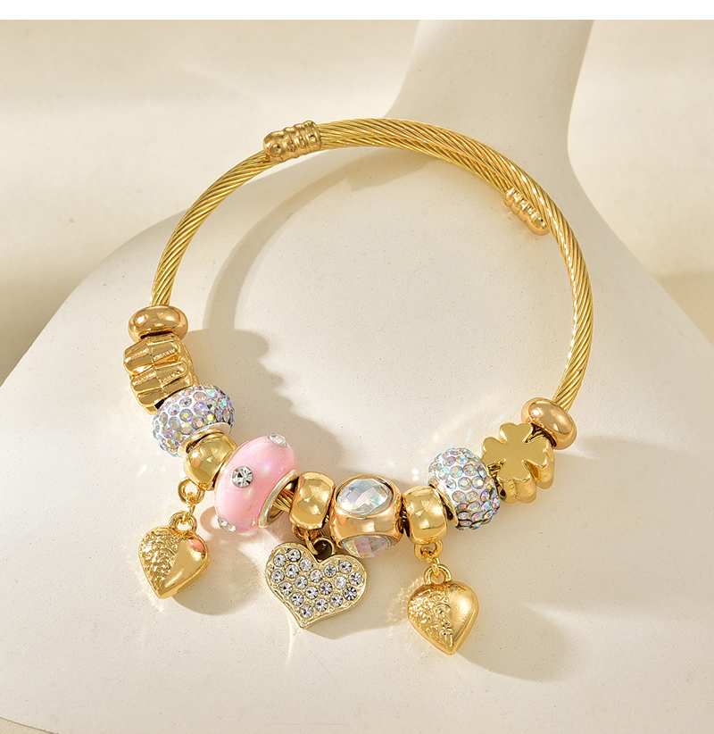Fashion Gold Copper Inlaid Zirconium Pattern Love Flower Pendant Beaded Bracelet,Bracelets
