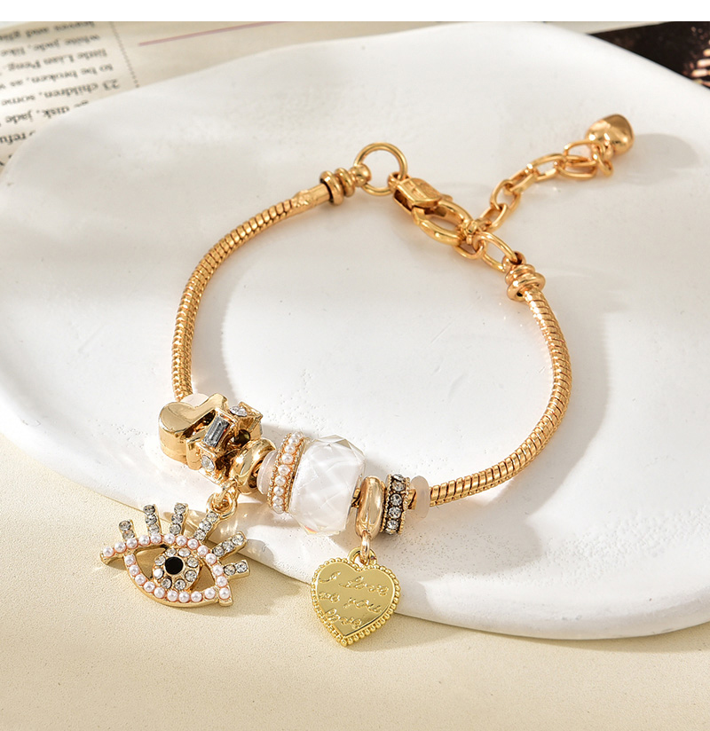 Fashion Gold Copper Inlaid Zirconium Pearl Eye Love Pendant Beaded Bracelet,Bracelets
