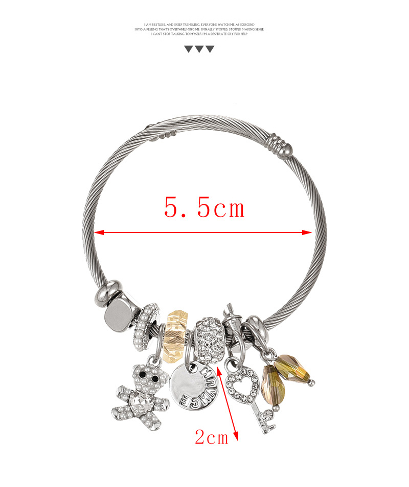 Fashion Silver 1 Copper Inlaid Zirconium Pearl Bear Love Key Pendant Beaded Bracelet,Bracelets