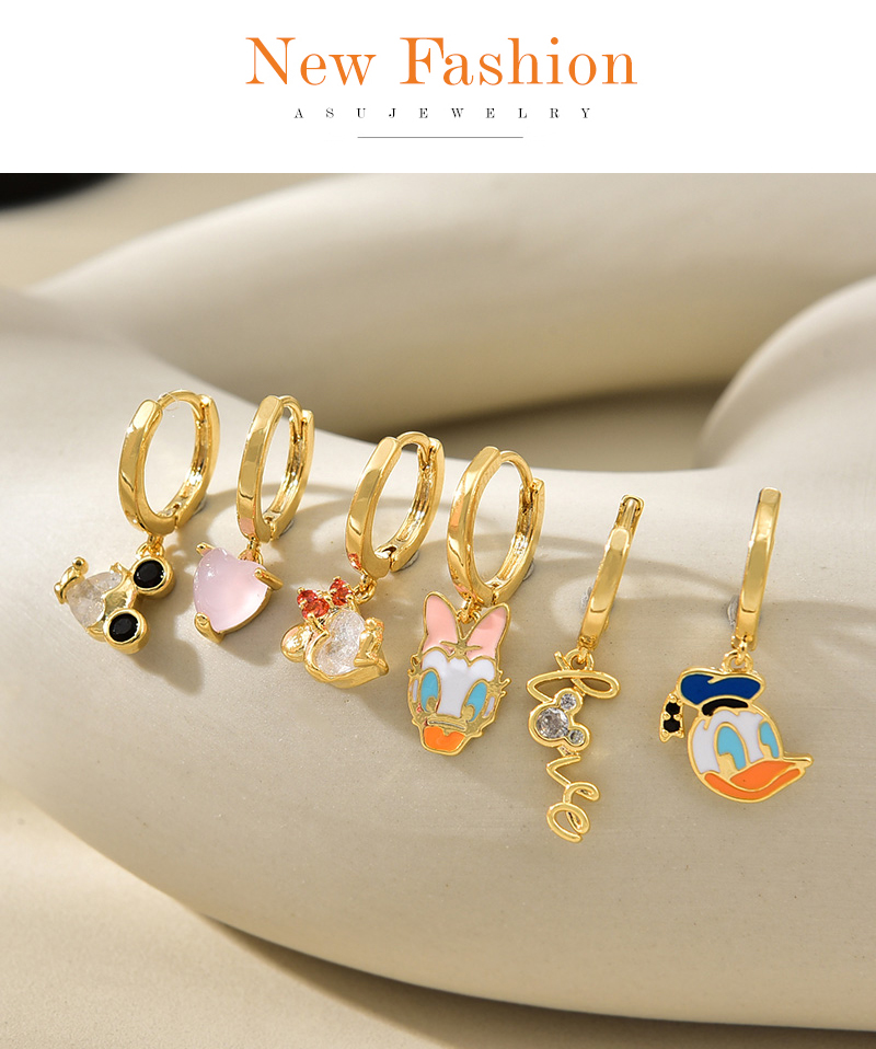 Fashion Color Copper Inlaid Zircon Oil Dripping Cartoon Pendant Earring Set Of 6 Pieces,Earring Set