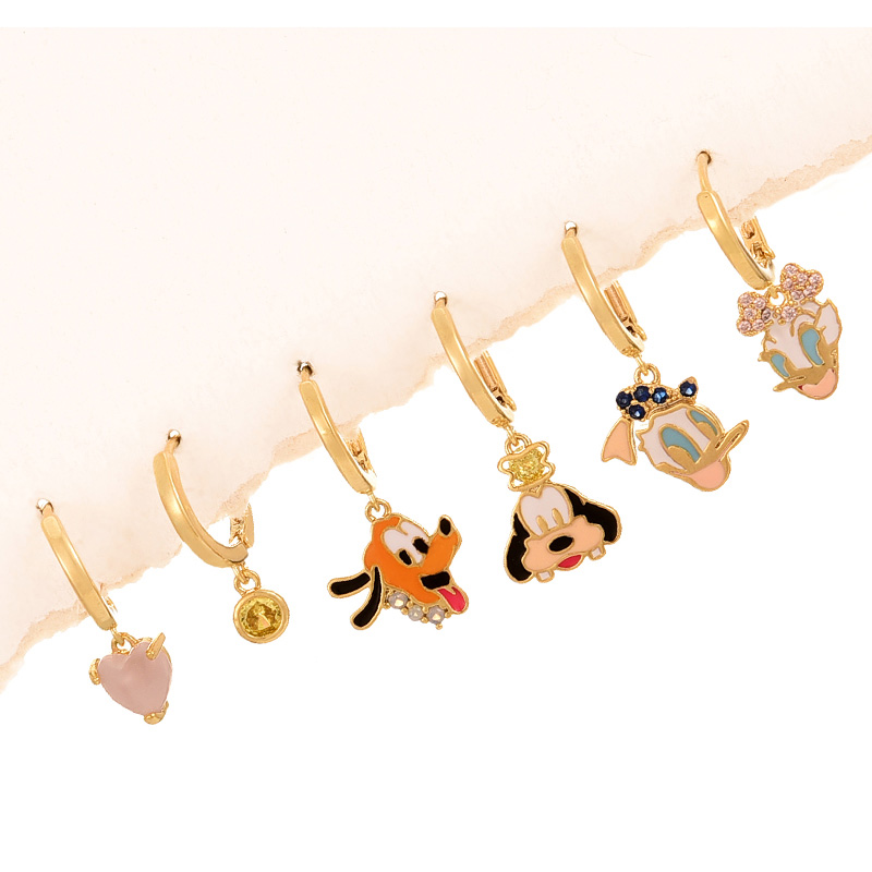 Fashion Color Copper Inlaid Zircon Oil Dripping Cartoon Pendant Earring Set Of 6 Pieces,Earring Set