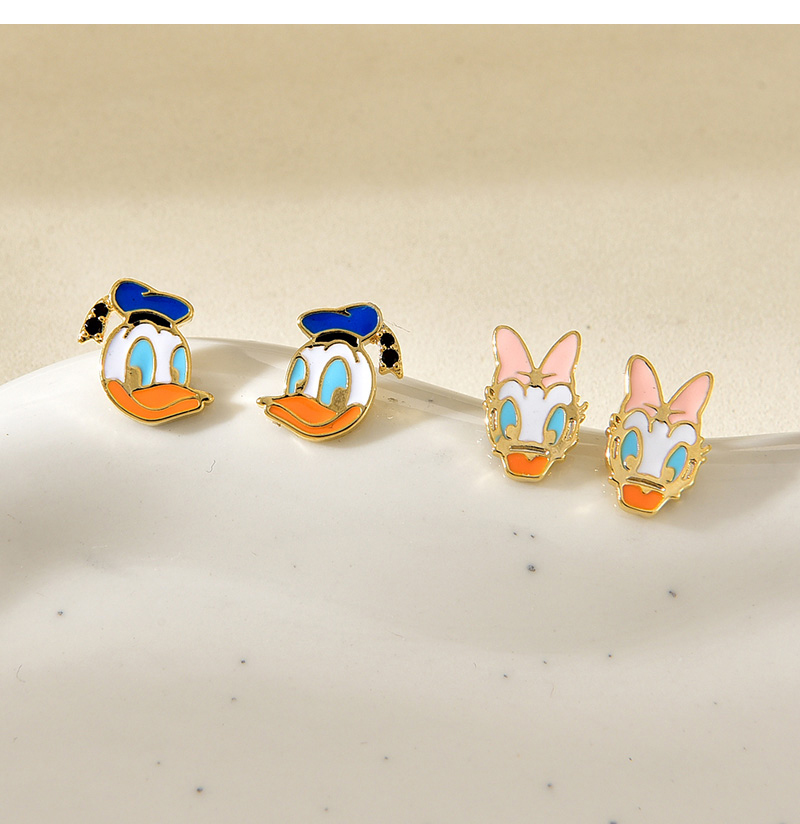Fashion Color Copper Inlaid Zircon Oil Dripping Cartoon Earrings Set Of 4 Pieces,Earring Set