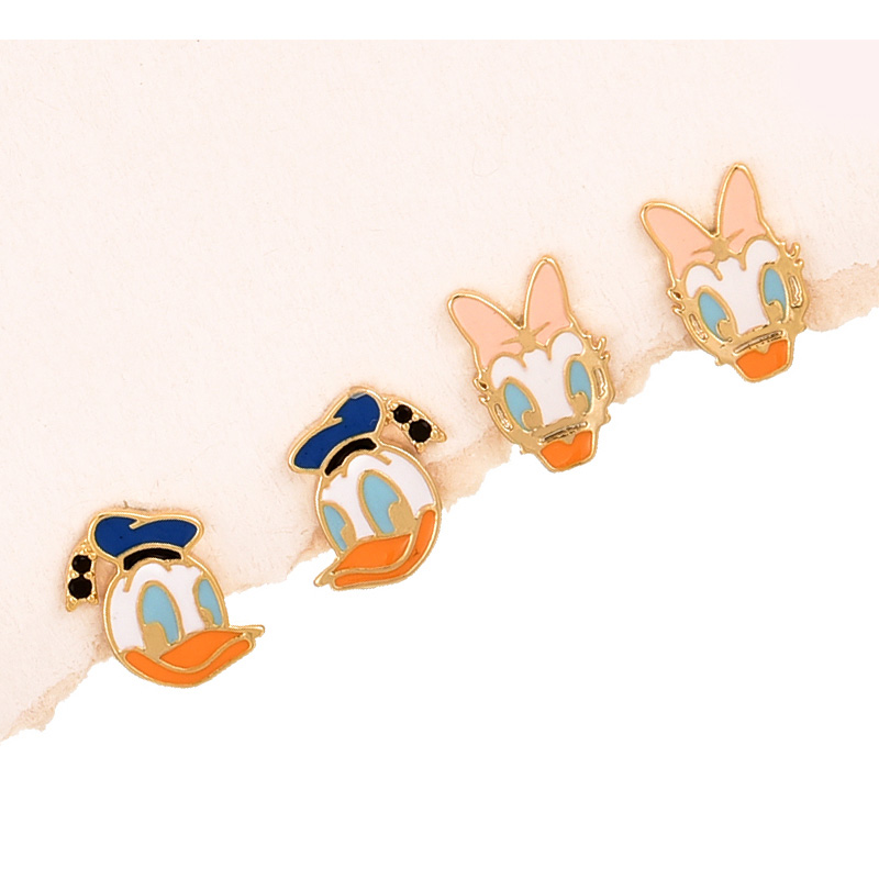 Fashion Color Copper Inlaid Zircon Oil Dripping Cartoon Earrings Set Of 4 Pieces,Earring Set