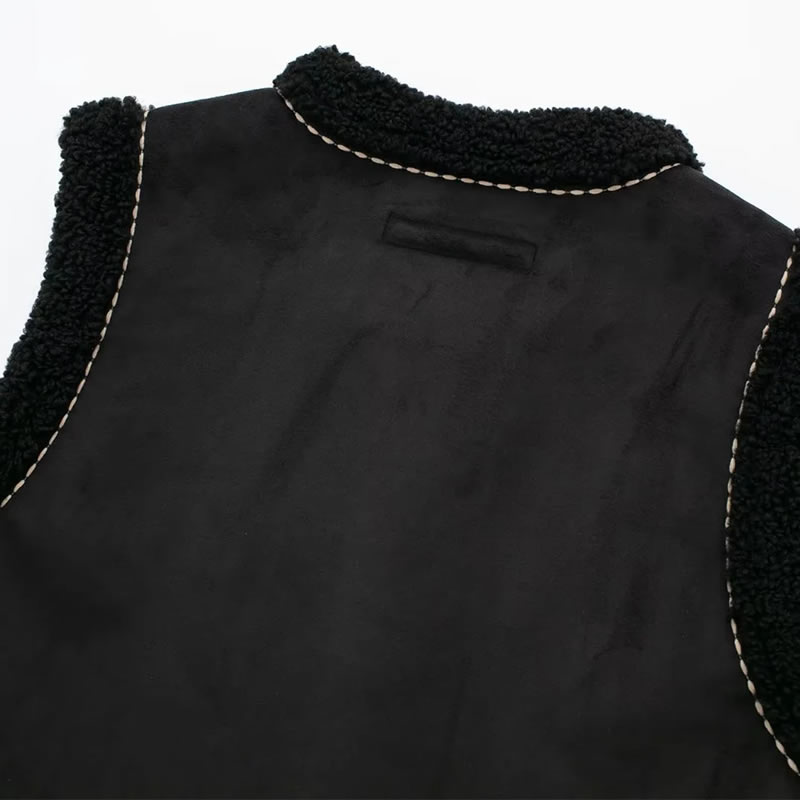 Fashion Black Blend Embroidered Reversible Vest Jacket,Coat-Jacket