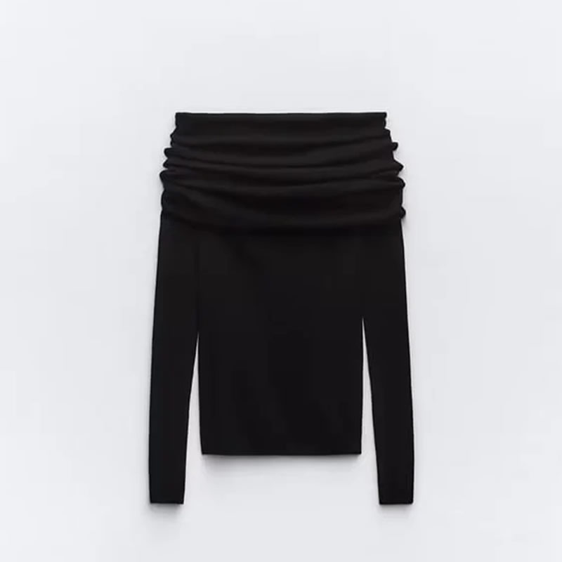Fashion Black Off-the-shoulder Pleated One-shoulder Top,Other Tops