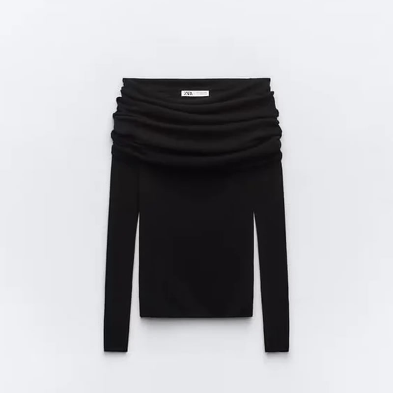 Fashion Black Off-the-shoulder Pleated One-shoulder Top,Other Tops