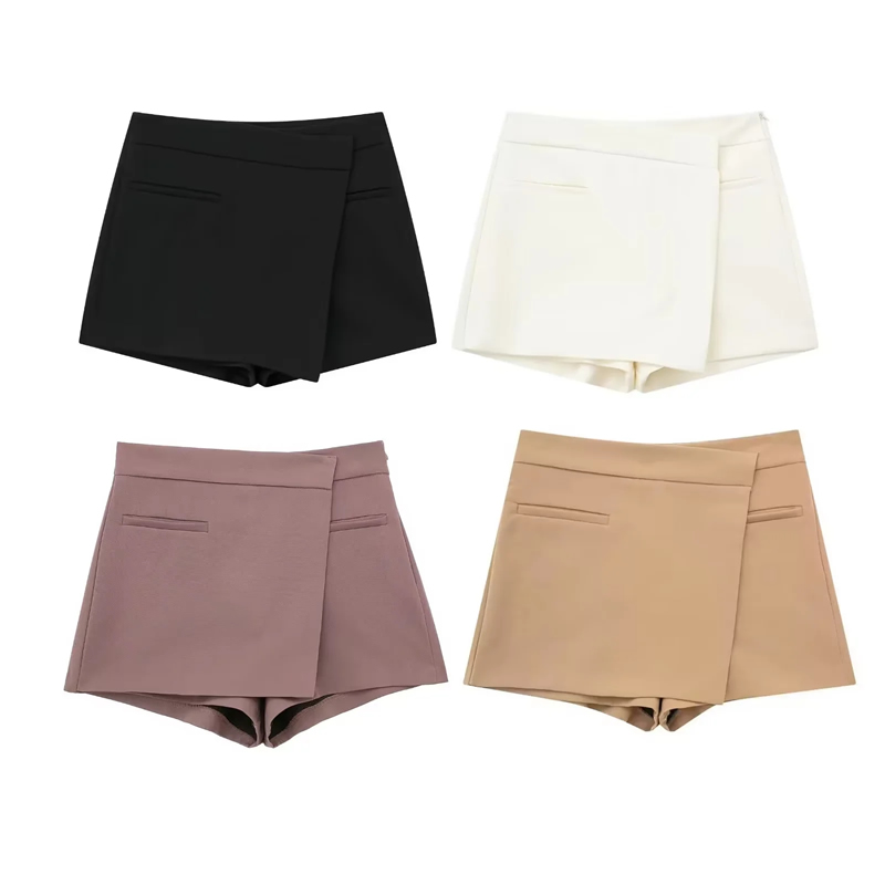 Fashion Khaki Blend Textured Culottes,Shorts
