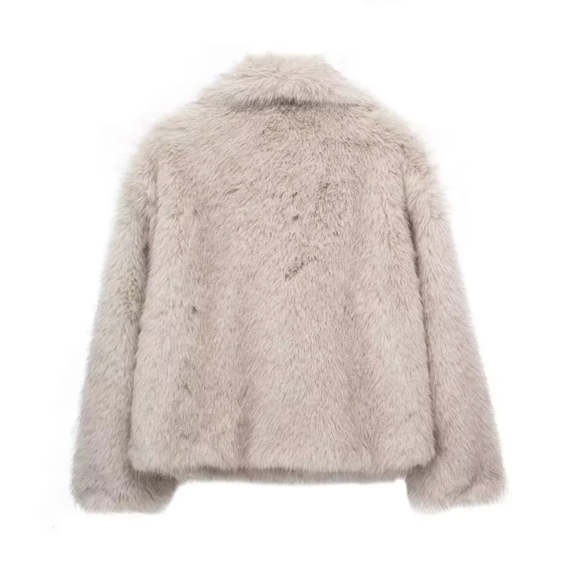 Fashion Off-white Faux Fur Lapel Jacket,Coat-Jacket