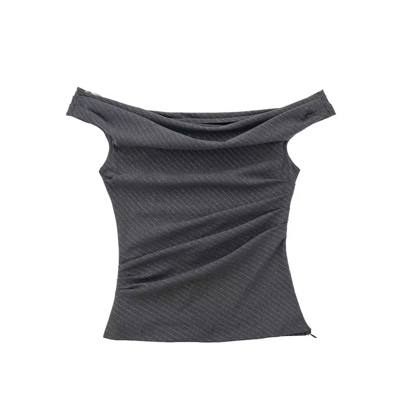 Fashion Light Gray Blended Pleated One-shoulder Top,Other Tops