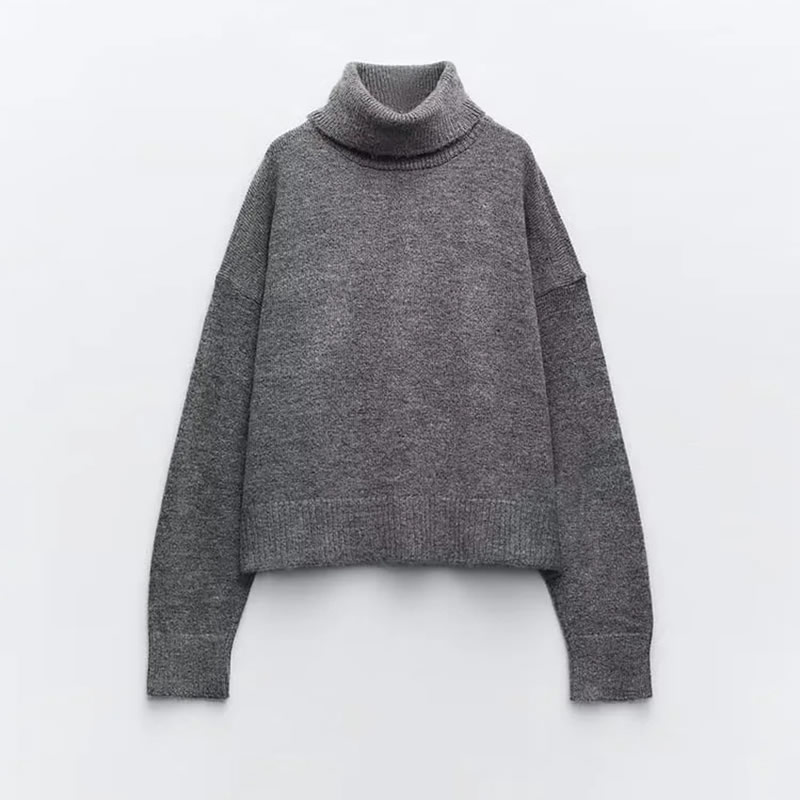 Fashion Grey Turtleneck Knitted Sweater,Sweater