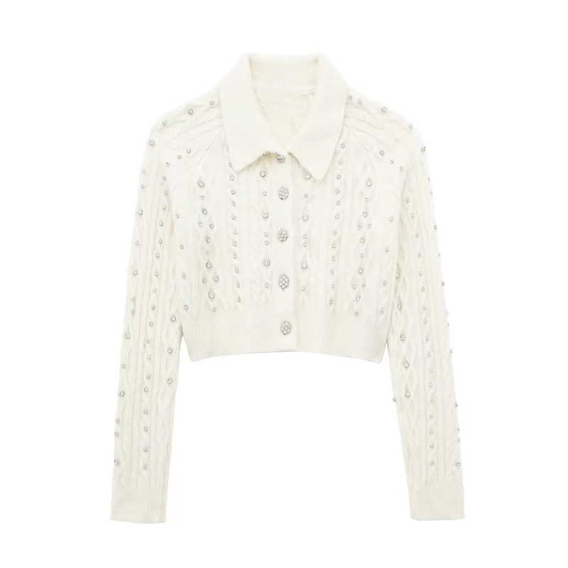 Fashion Off-white Beaded Knitted Sweater,Sweater