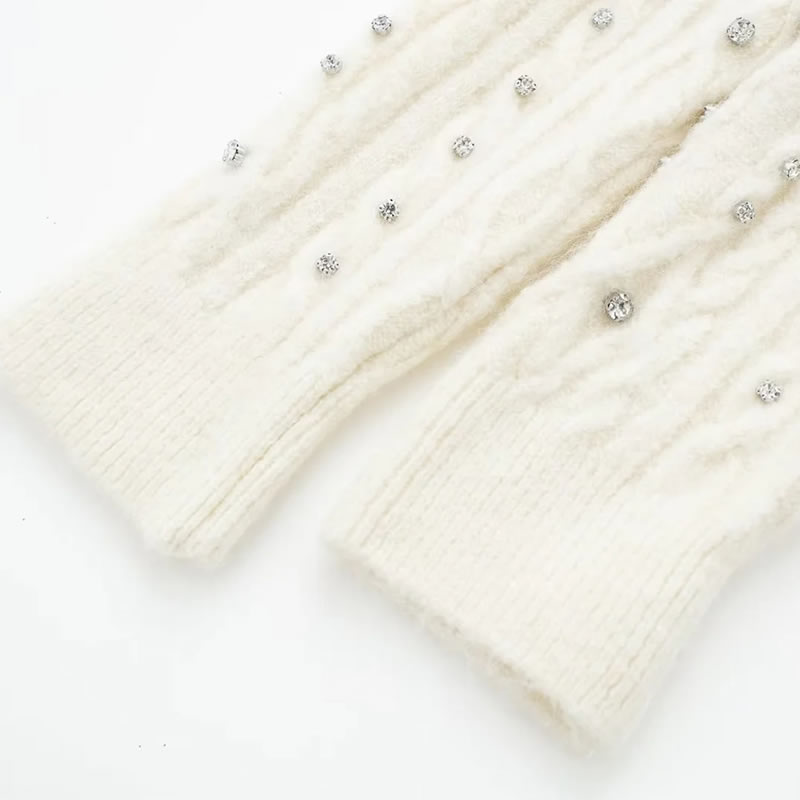 Fashion Off-white Beaded Knitted Sweater,Sweater
