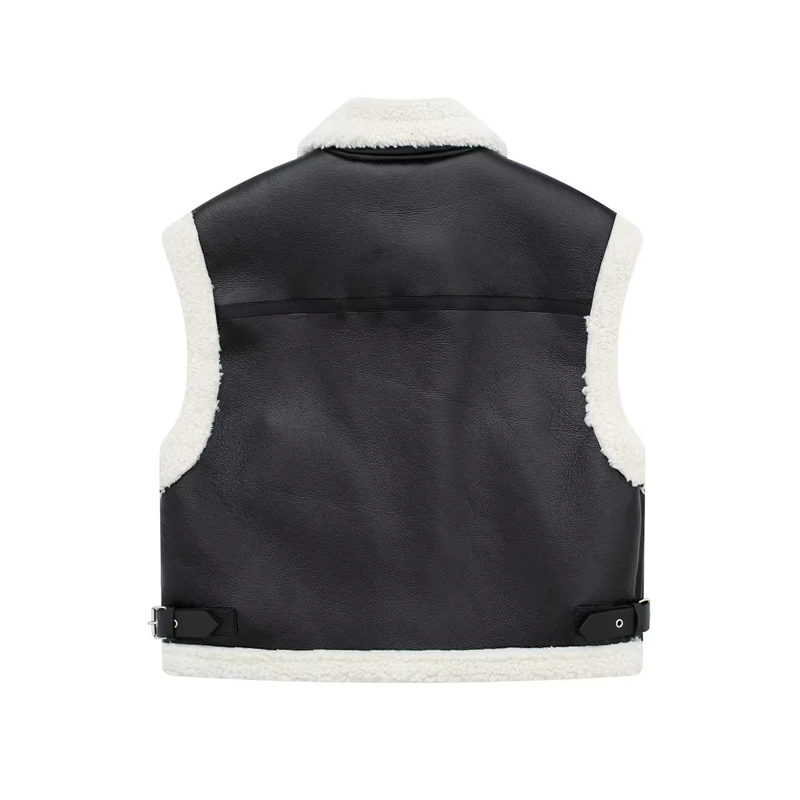 Fashion Black Blended Lapel Vest,Coat-Jacket