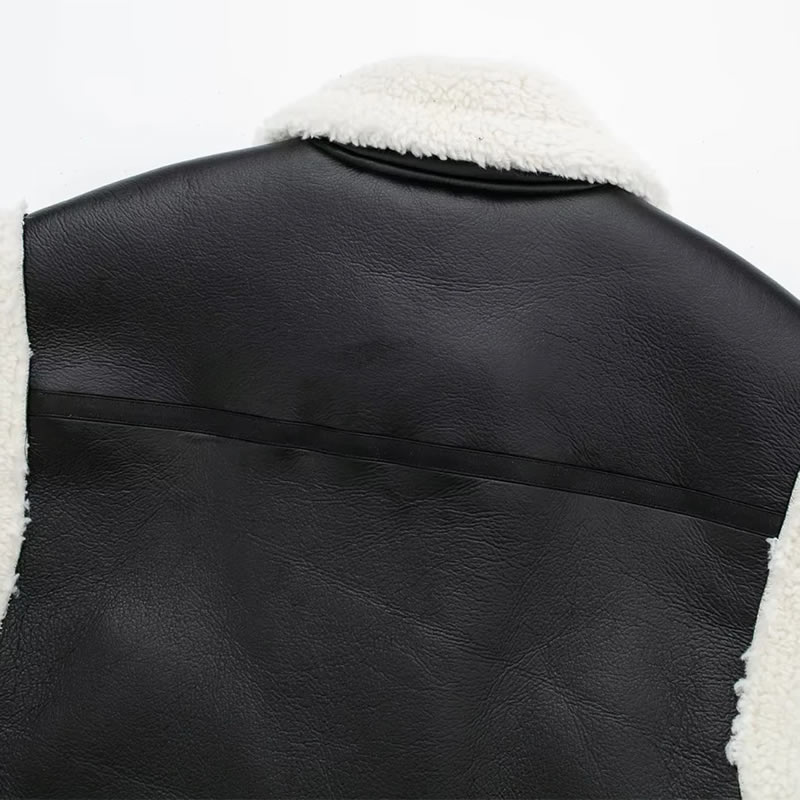 Fashion Black Blended Lapel Vest,Coat-Jacket