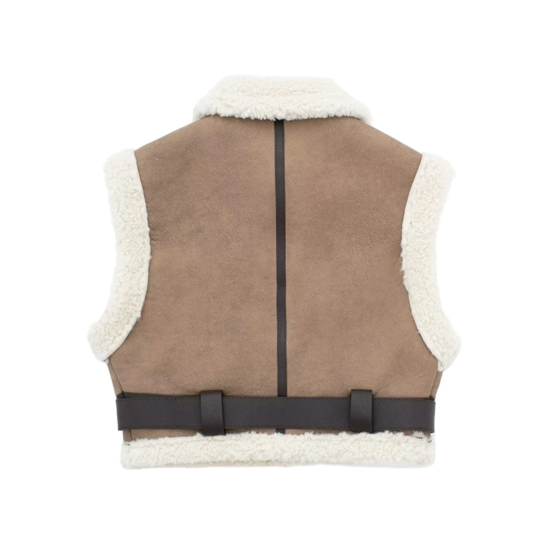 Fashion Brown Blended Lapel Vest Jacket,Coat-Jacket