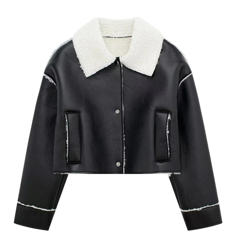 Fashion Black Blended Lapel Jacket,Coat-Jacket