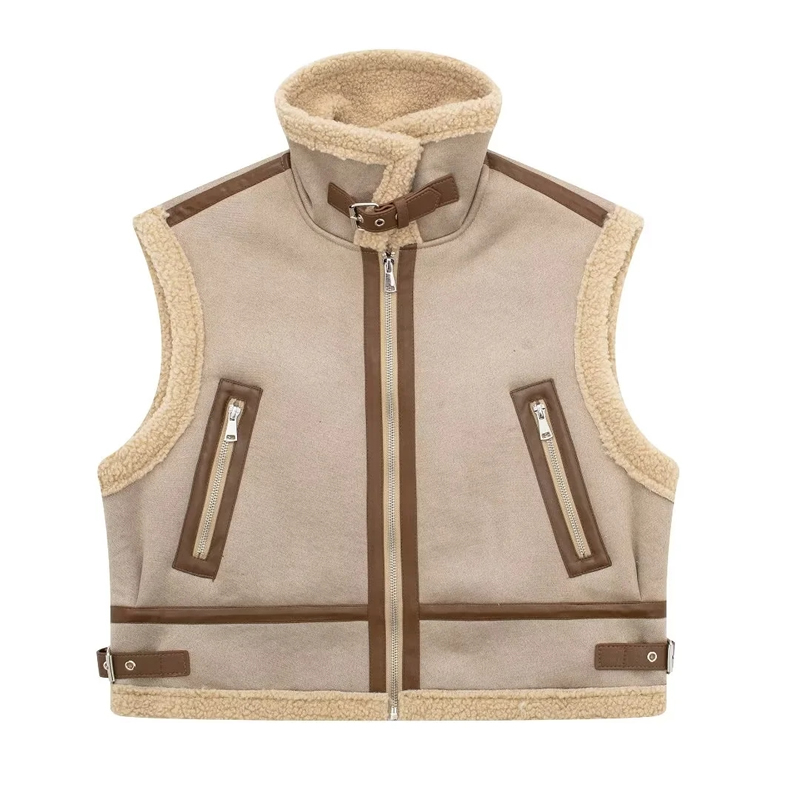Fashion Dark Brown Blended Lapel Vest Jacket,Coat-Jacket