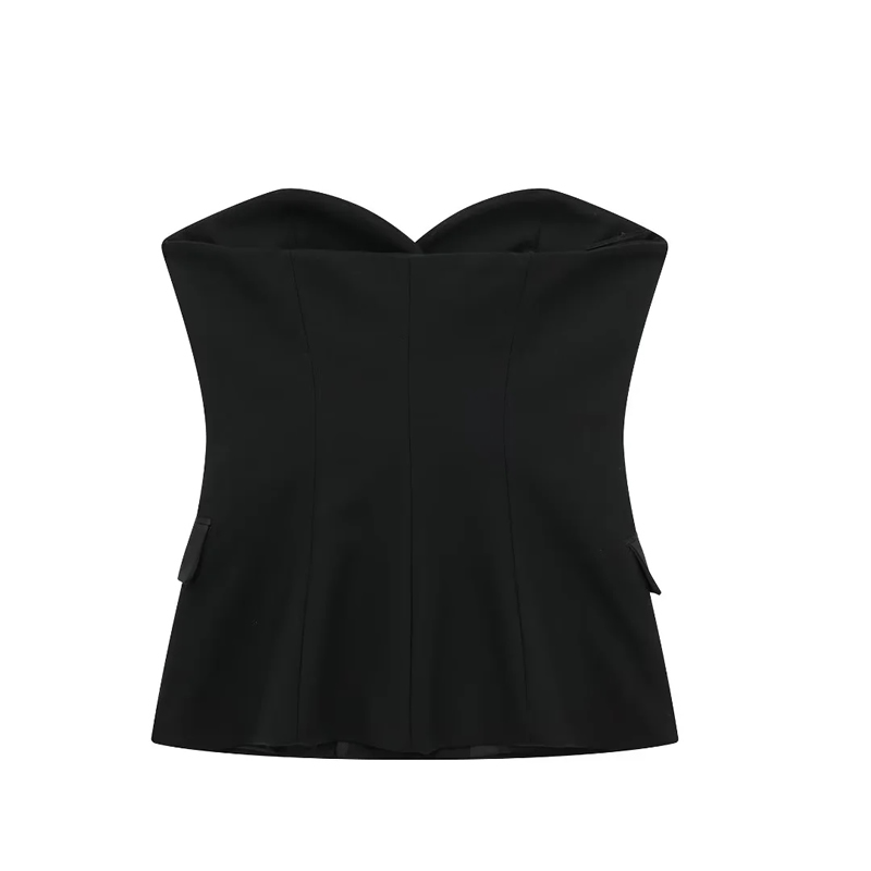 Fashion Black Blend Buttoned Top With Pockets,Tank Tops & Camis