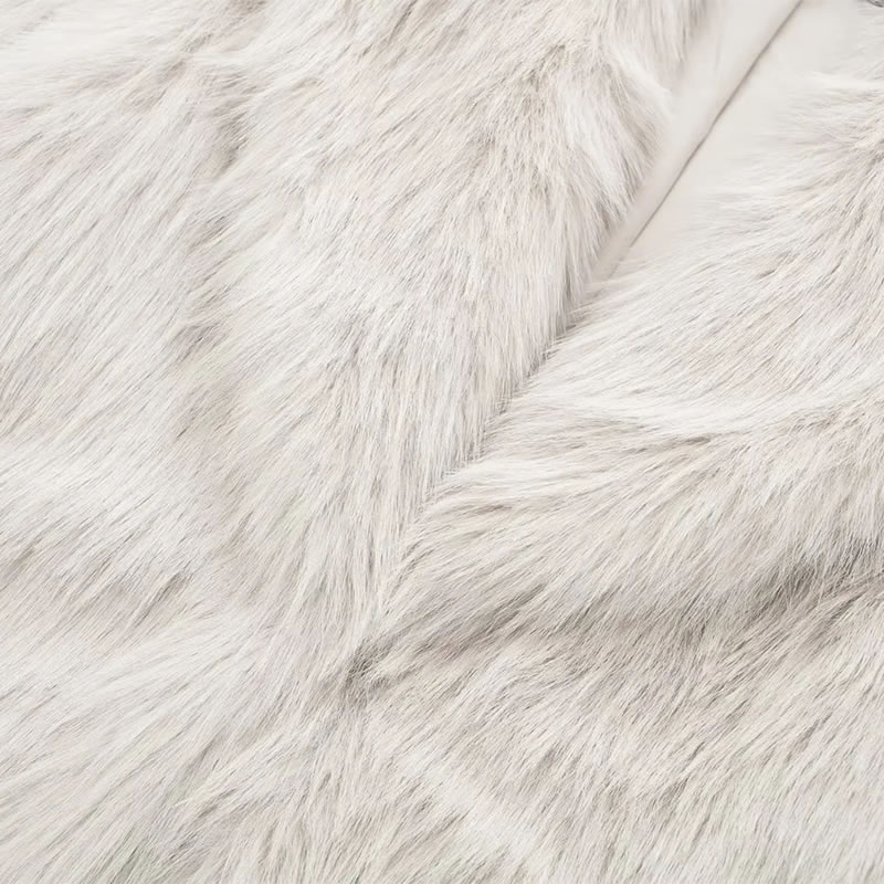 Fashion Off-white Fur Lapel Coat,Coat-Jacket