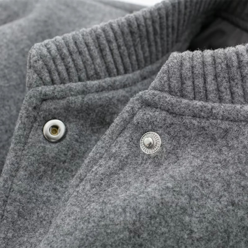 Fashion Grey Solid Color Knitted Stand Collar Buttoned Jacket,Coat-Jacket