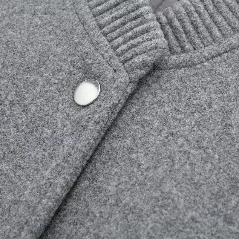 Fashion Grey Solid Color Knitted Stand Collar Buttoned Jacket,Coat-Jacket