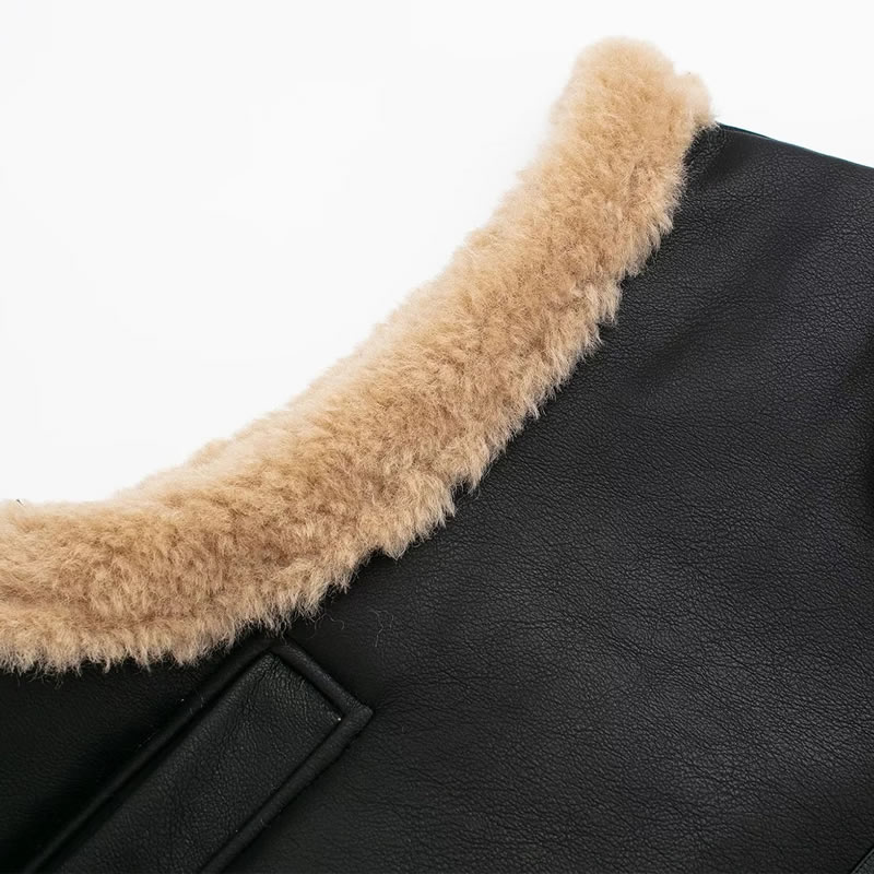 Fashion Black Blended Lapel Zipped Vest Jacket,Coat-Jacket