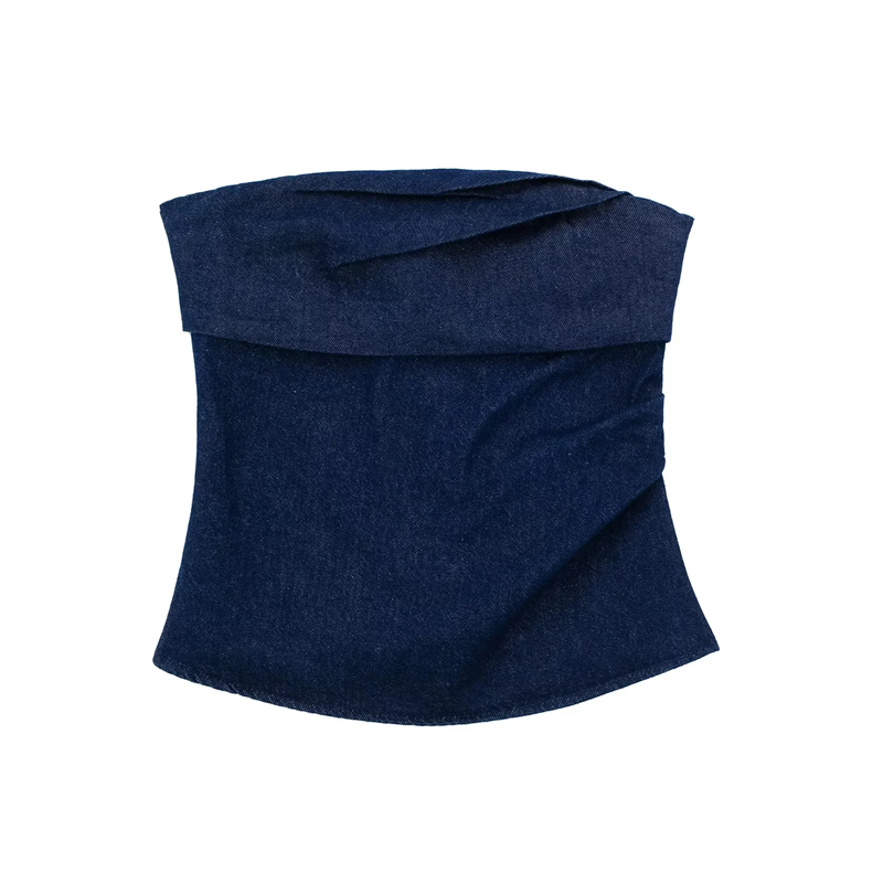 Fashion Dark Blue Strapless One Shoulder Top,Tank Tops & Camis