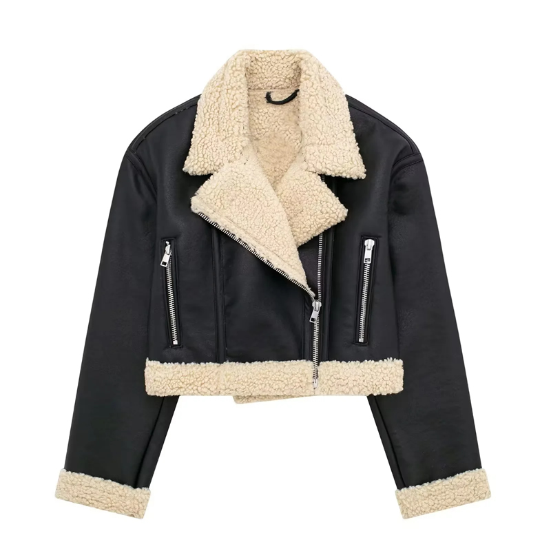Fashion Black Blended Lapel Multi-zip Jacket,Coat-Jacket