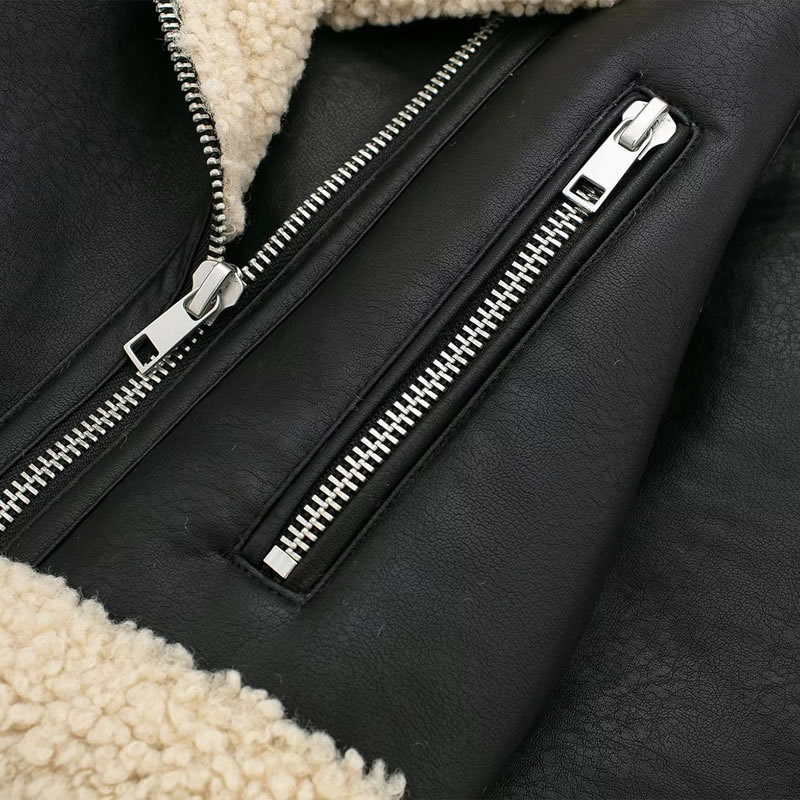 Fashion Black Blended Lapel Multi-zip Jacket,Coat-Jacket