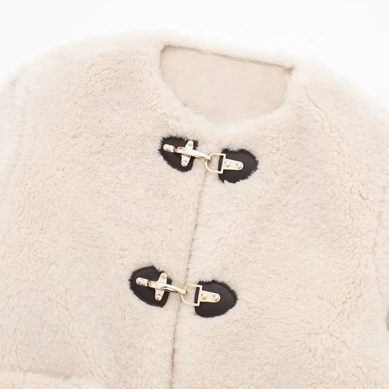 Fashion Off-white Snap Button Fleece Jacket,Coat-Jacket