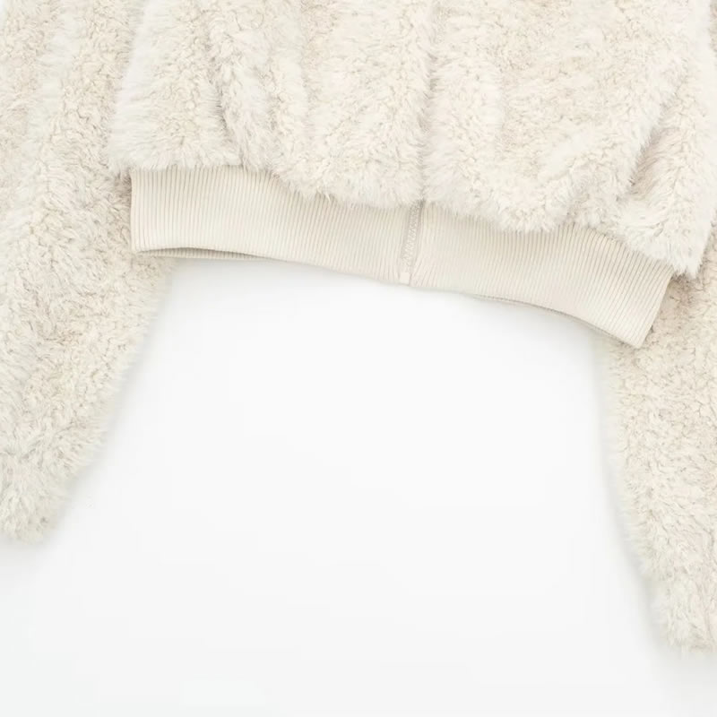 Fashion Off-white Blended Plush Stand Collar Jacket,Coat-Jacket