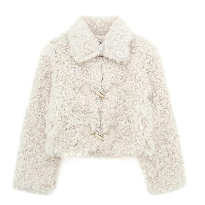 Fashion Off-white Blended Lapel Horn Button Jacket,Coat-Jacket