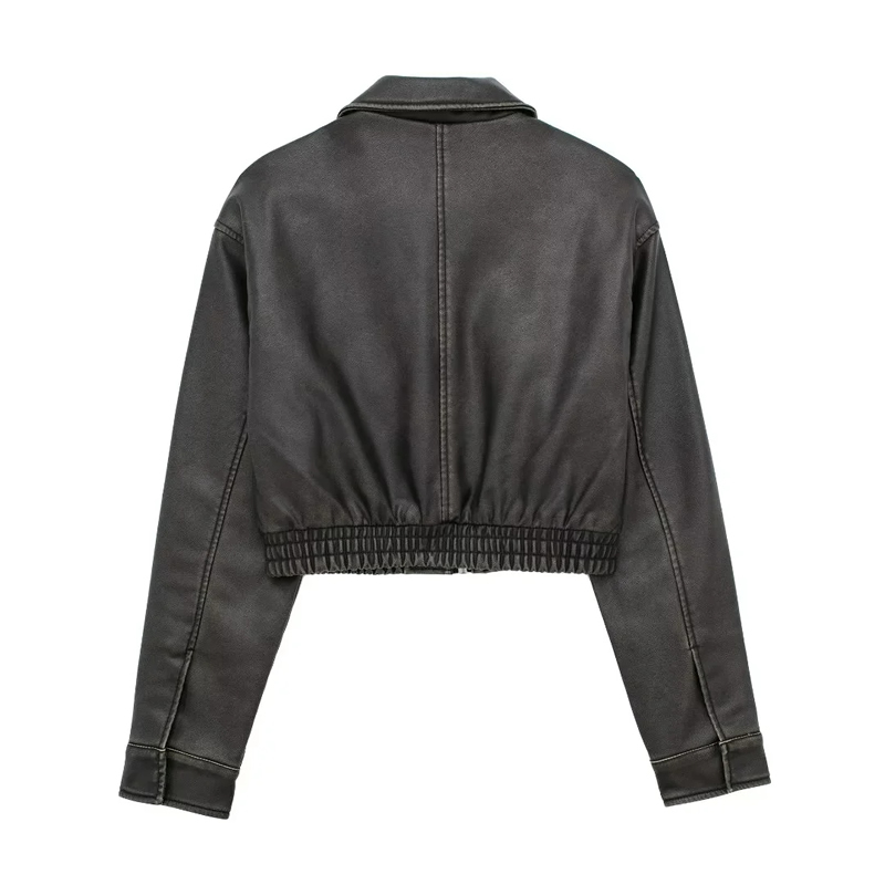 Fashion Black Leather Lapel Zipped Jacket,Coat-Jacket