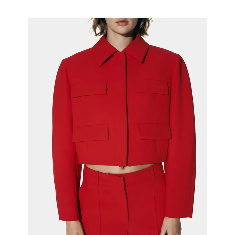 Fashion Red Blended Lapel Jacket,Coat-Jacket