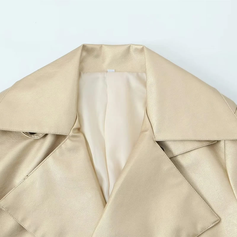 Fashion Silver Polyester Shiny Leather Lapel Jacket,Coat-Jacket