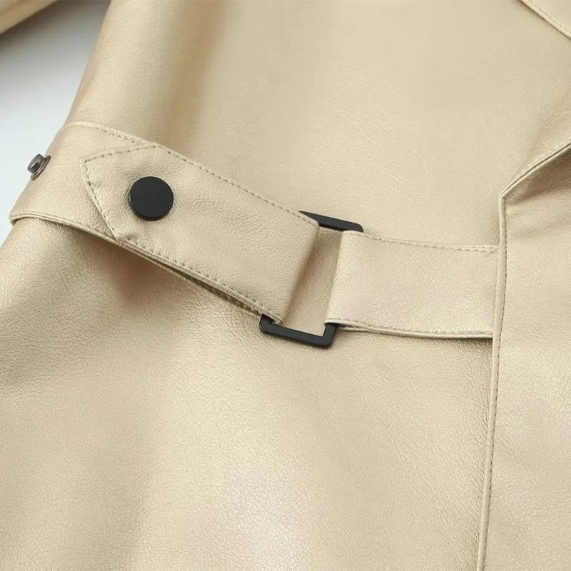 Fashion Golden Polyester Shiny Leather Lapel Jacket,Coat-Jacket