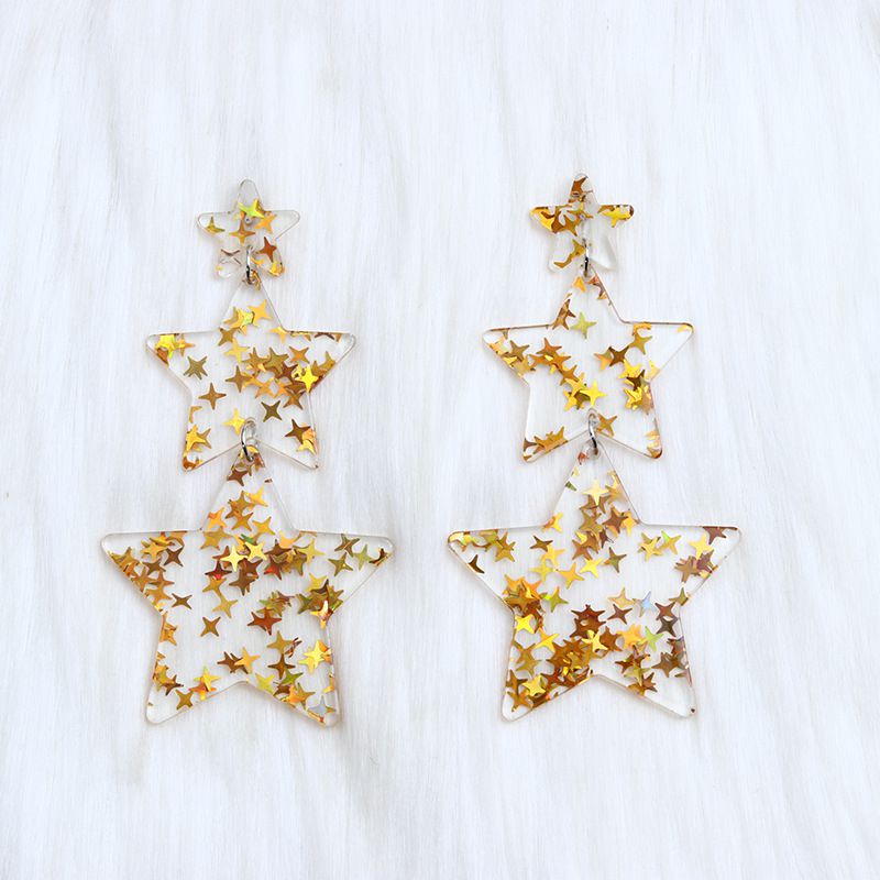 Fashion Yellow Star-three Links Acrylic Star Earrings,Drop Earrings