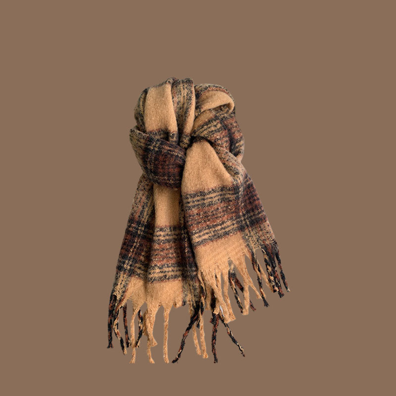 Fashion Solid Color With Mark Blended Knit Fringed Scarf,knitting Wool Scaves