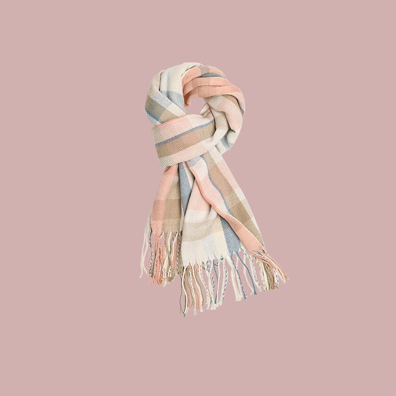 Fashion Double-sided Solid Color (pink + Gray) Blended Knit Fringed Scarf,knitting Wool Scaves