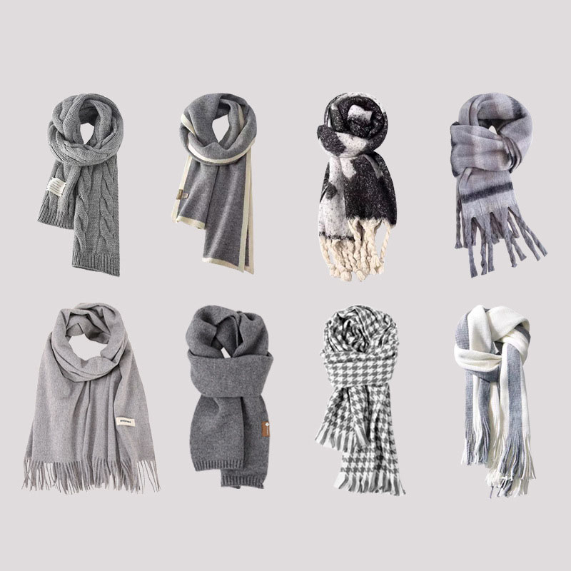 Fashion Gray Solid Color Scarf Polyester Knitted Fringed Scarf,knitting Wool Scaves