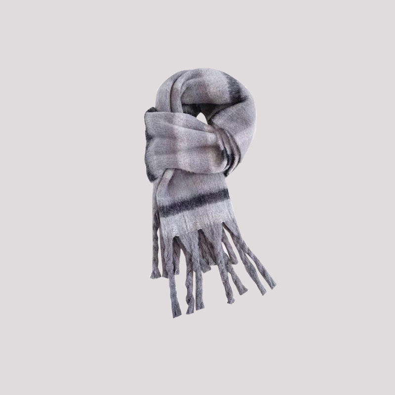Fashion Gray Fragrant Edge Polyester Knitted Fringed Scarf,knitting Wool Scaves