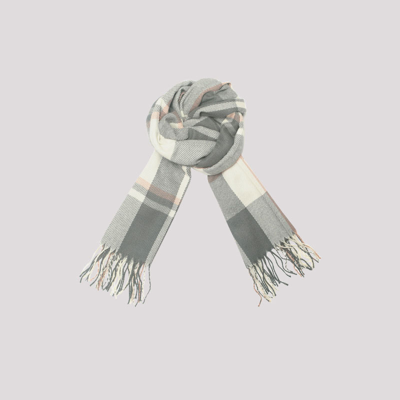 Fashion Gray And White Color Block Scarf Polyester Colorblock Knitted Fringed Scarf,knitting Wool Scaves